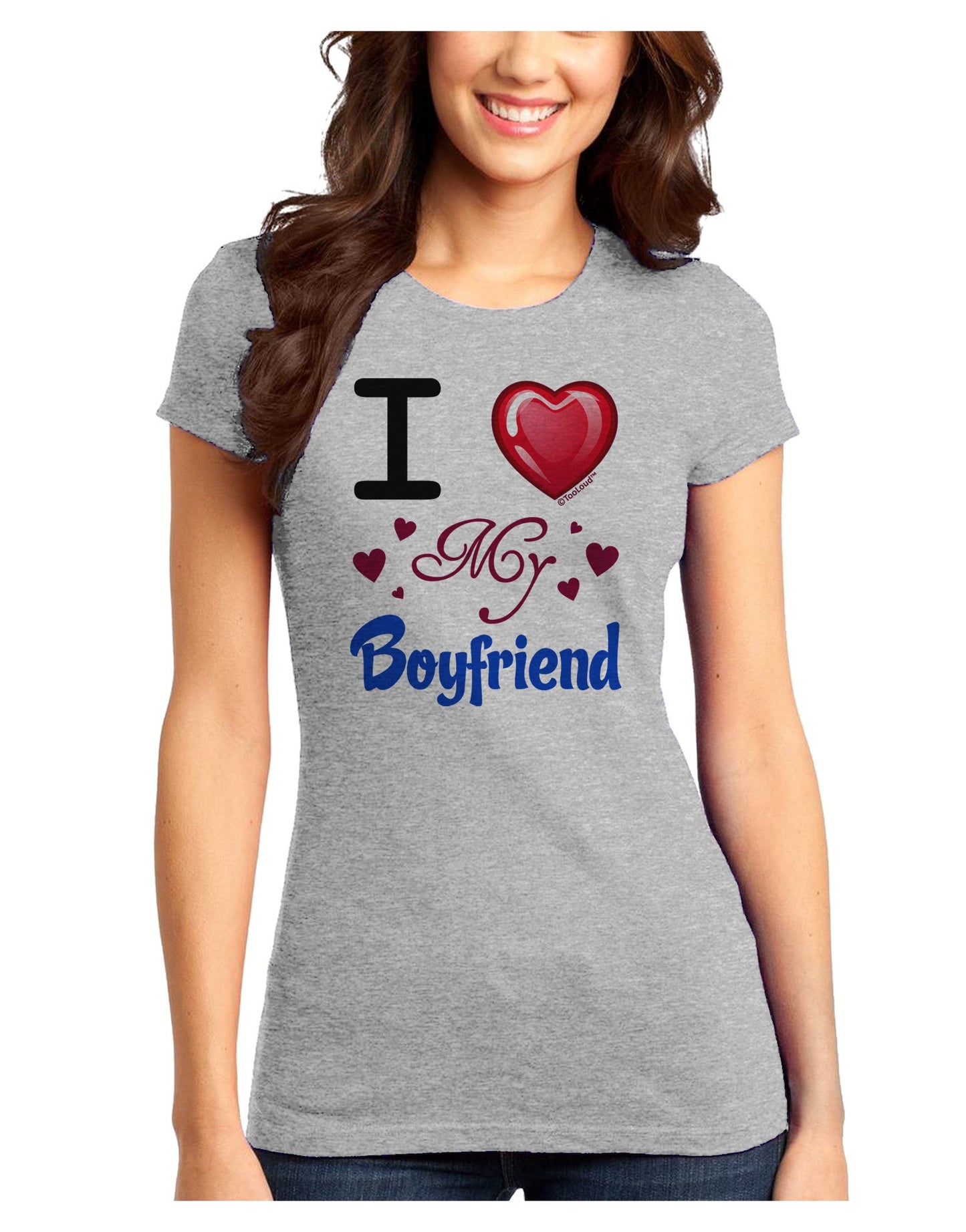 I Love Heart My Boyfriend Juniors T-Shirt-Womens Juniors T-Shirt-TooLoud-Ash-Gray-Juniors Fitted X-Small-Davson Sales