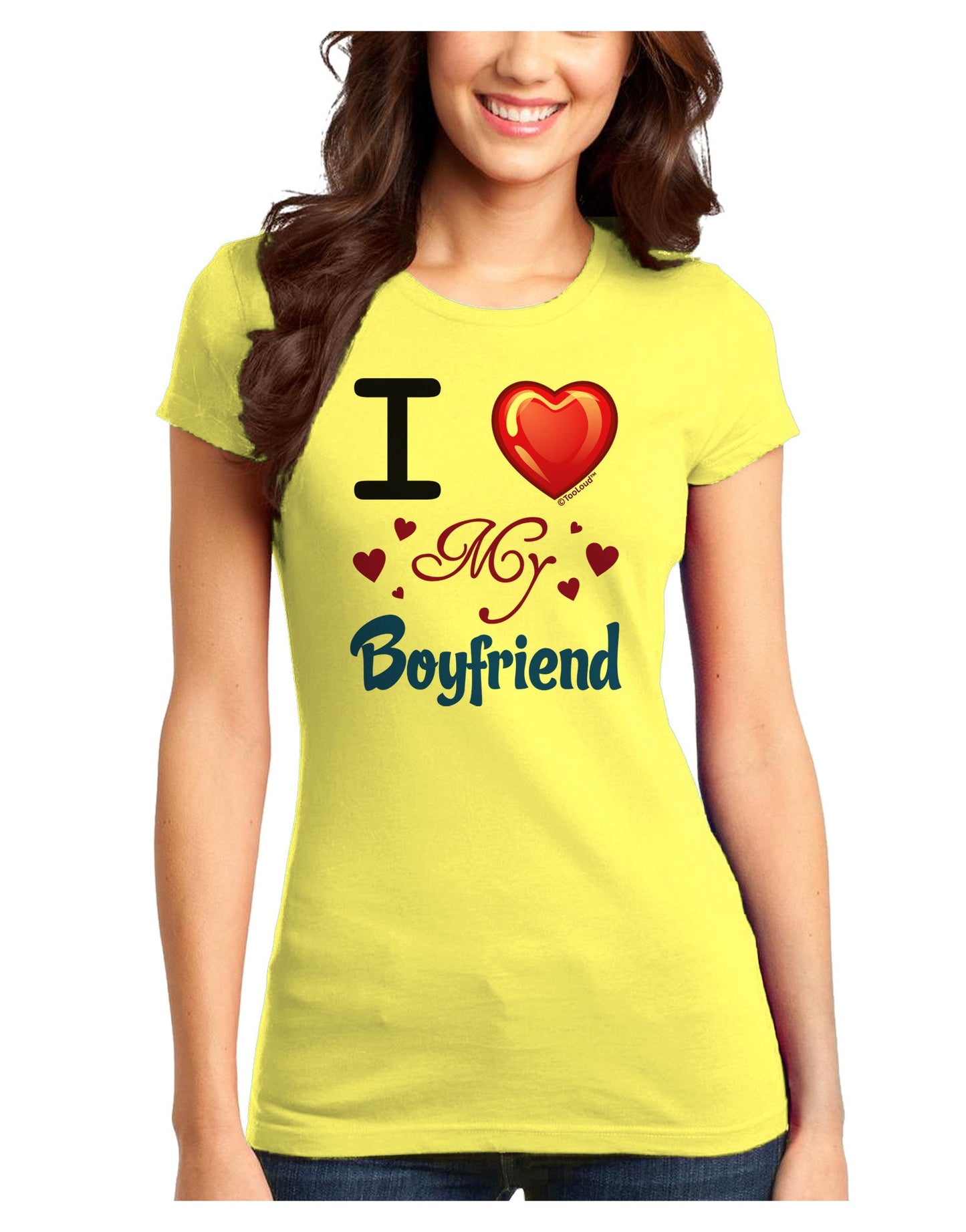 I Love Heart My Boyfriend Juniors T-Shirt-Womens Juniors T-Shirt-TooLoud-Yellow-Juniors Fitted X-Small-Davson Sales
