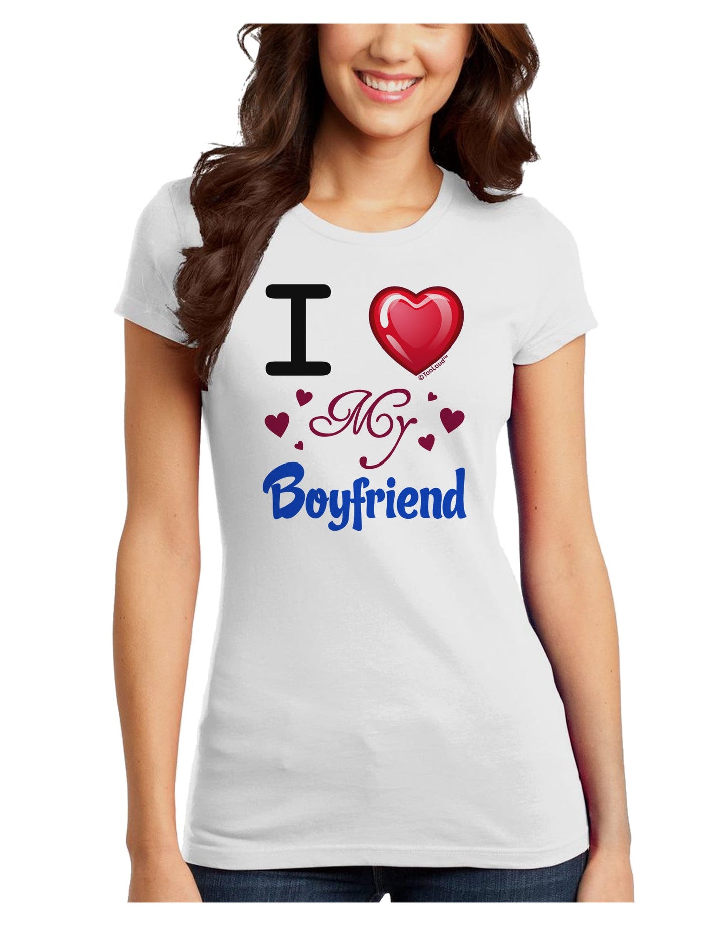 I Love Heart My Boyfriend Juniors T-Shirt-Womens Juniors T-Shirt-TooLoud-White-Juniors Fitted X-Small-Davson Sales