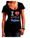 I Love Heart My Boyfriend Juniors V-Neck Dark T-Shirt-Womens V-Neck T-Shirts-TooLoud-Black-Juniors Fitted Small-Davson Sales