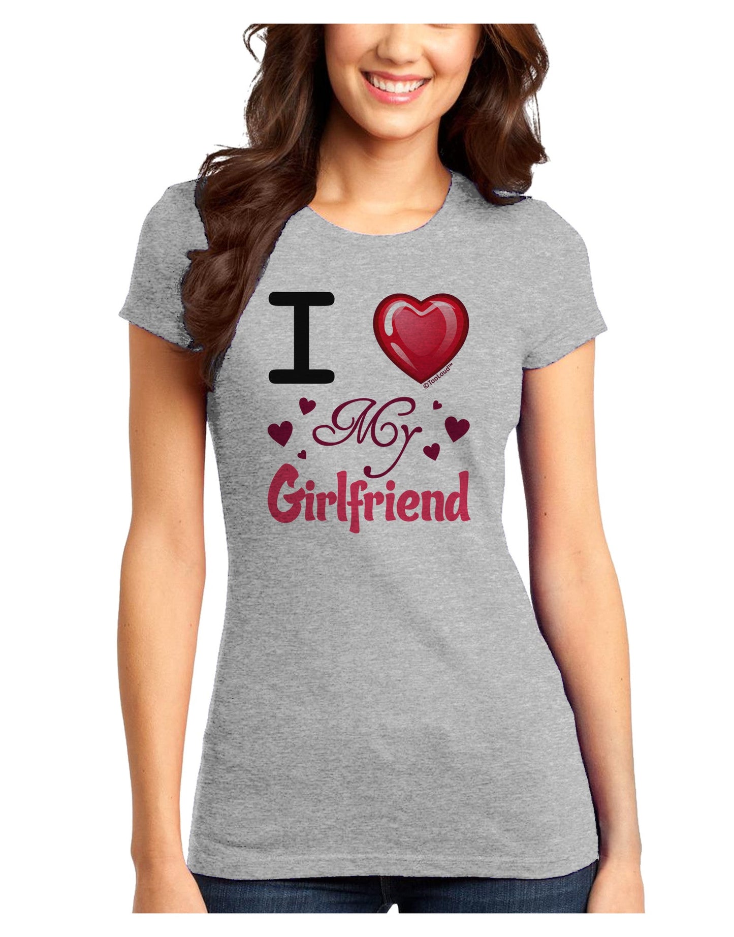 I Love Heart My Girlfriend Juniors T-Shirt-Womens Juniors T-Shirt-TooLoud-Ash-Gray-Juniors Fitted X-Small-Davson Sales
