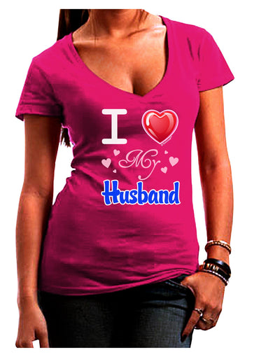 I Love Heart My Husband Juniors V-Neck Dark T-Shirt-Womens V-Neck T-Shirts-TooLoud-Hot-Pink-Juniors Fitted Small-Davson Sales