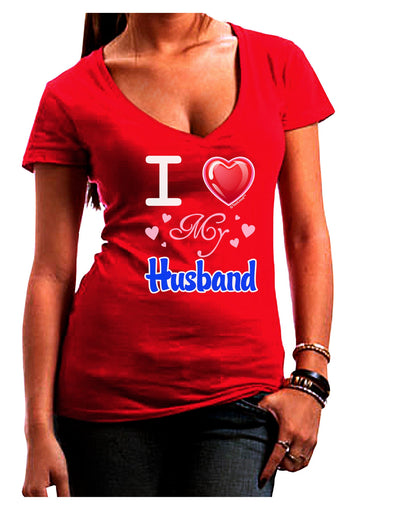 I Love Heart My Husband Juniors V-Neck Dark T-Shirt-Womens V-Neck T-Shirts-TooLoud-Red-Juniors Fitted Small-Davson Sales