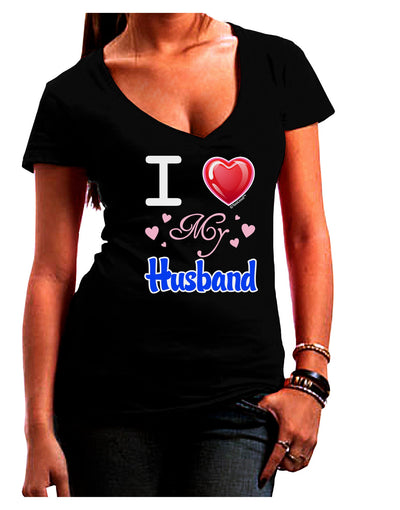 I Love Heart My Husband Juniors V-Neck Dark T-Shirt-Womens V-Neck T-Shirts-TooLoud-Black-Juniors Fitted Small-Davson Sales