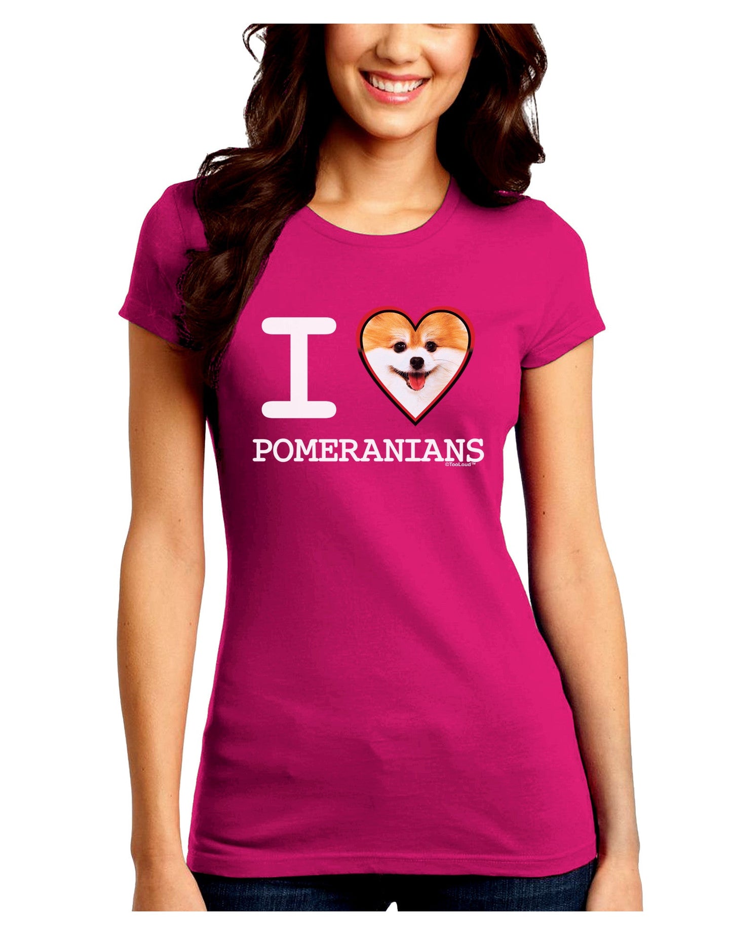 I Love Heart Pomeranians Juniors Petite Crew Dark T-Shirt-T-Shirts Juniors Tops-TooLoud-Hot-Pink-Juniors Fitted Small-Davson Sales