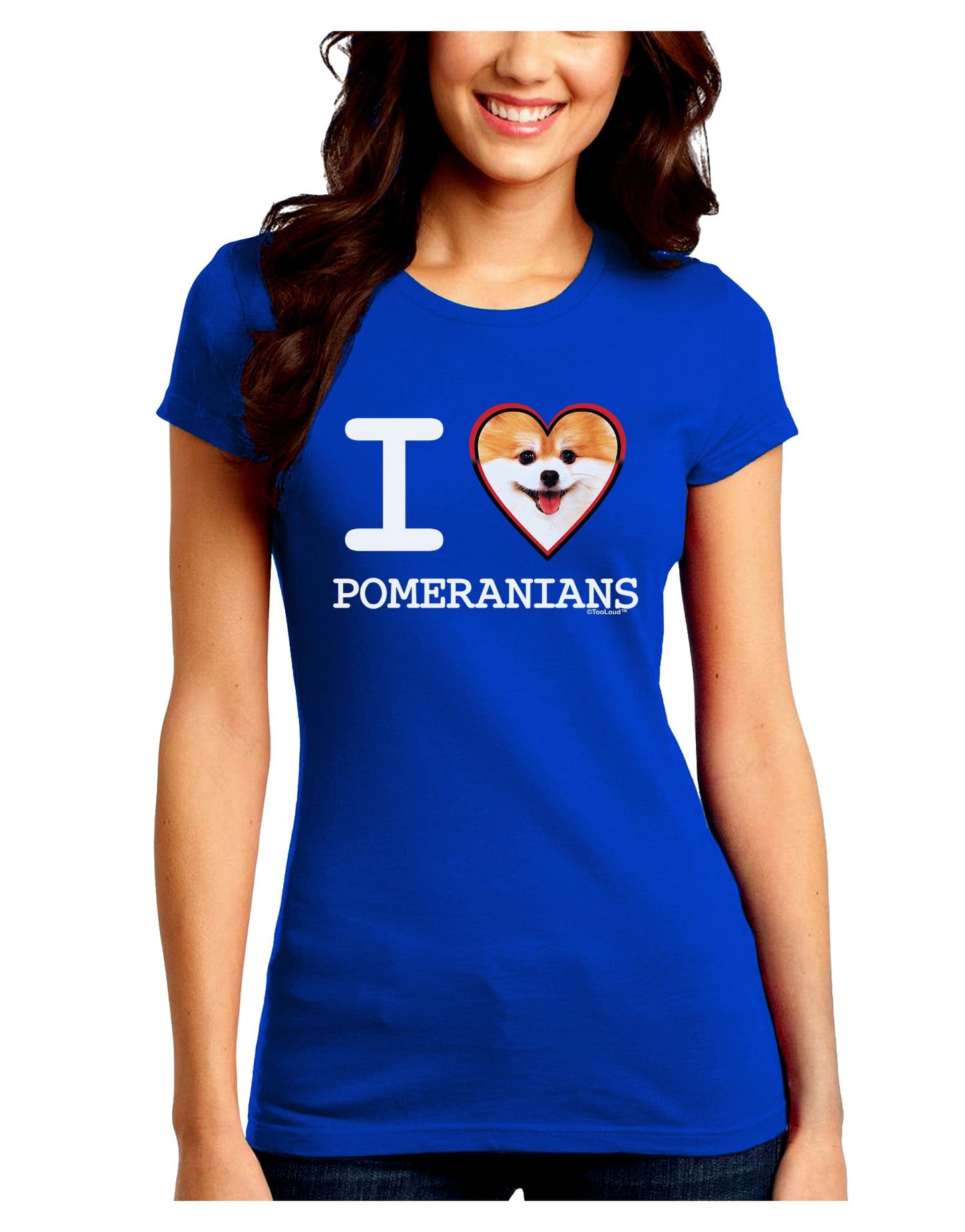 I Love Heart Pomeranians Juniors Petite Crew Dark T-Shirt-T-Shirts Juniors Tops-TooLoud-Royal-Blue-Juniors Fitted Small-Davson Sales
