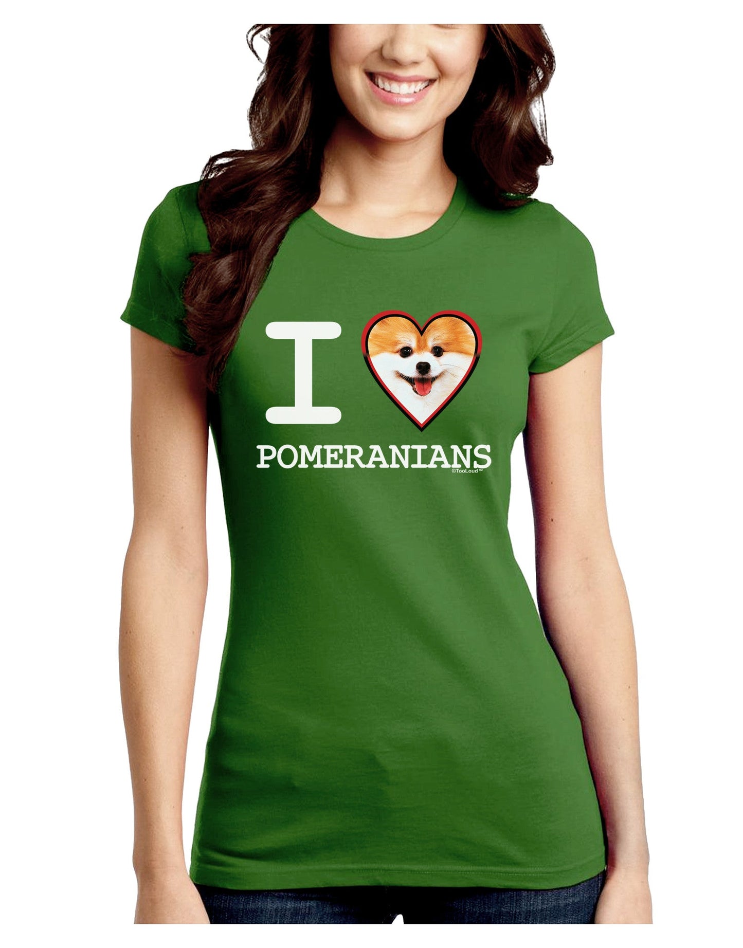 I Love Heart Pomeranians Juniors Petite Crew Dark T-Shirt-T-Shirts Juniors Tops-TooLoud-Kiwi-Green-Juniors Fitted Small-Davson Sales