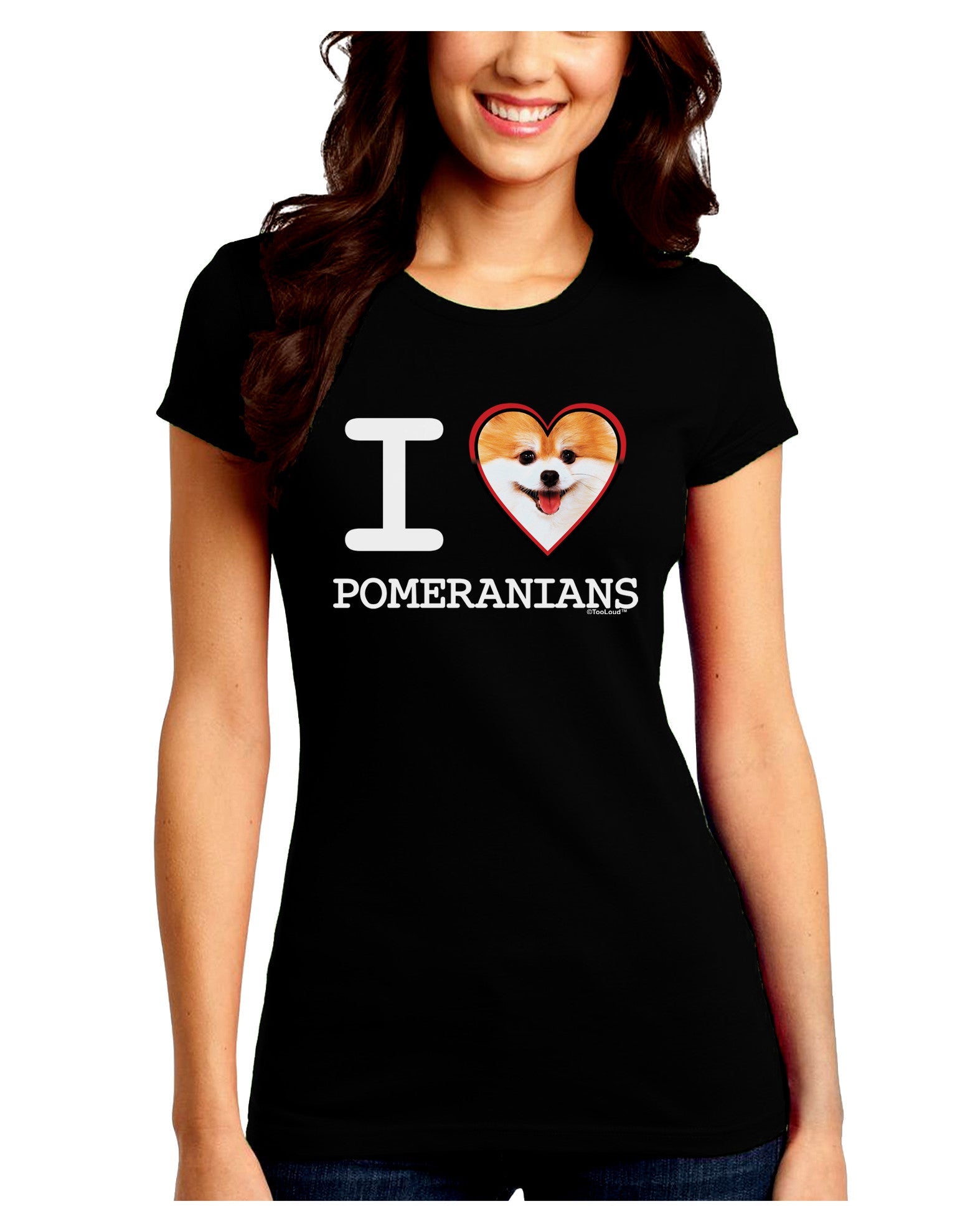 I Love Heart Pomeranians Juniors Petite Crew Dark T-Shirt-T-Shirts Juniors Tops-TooLoud-Black-Juniors Fitted Small-Davson Sales