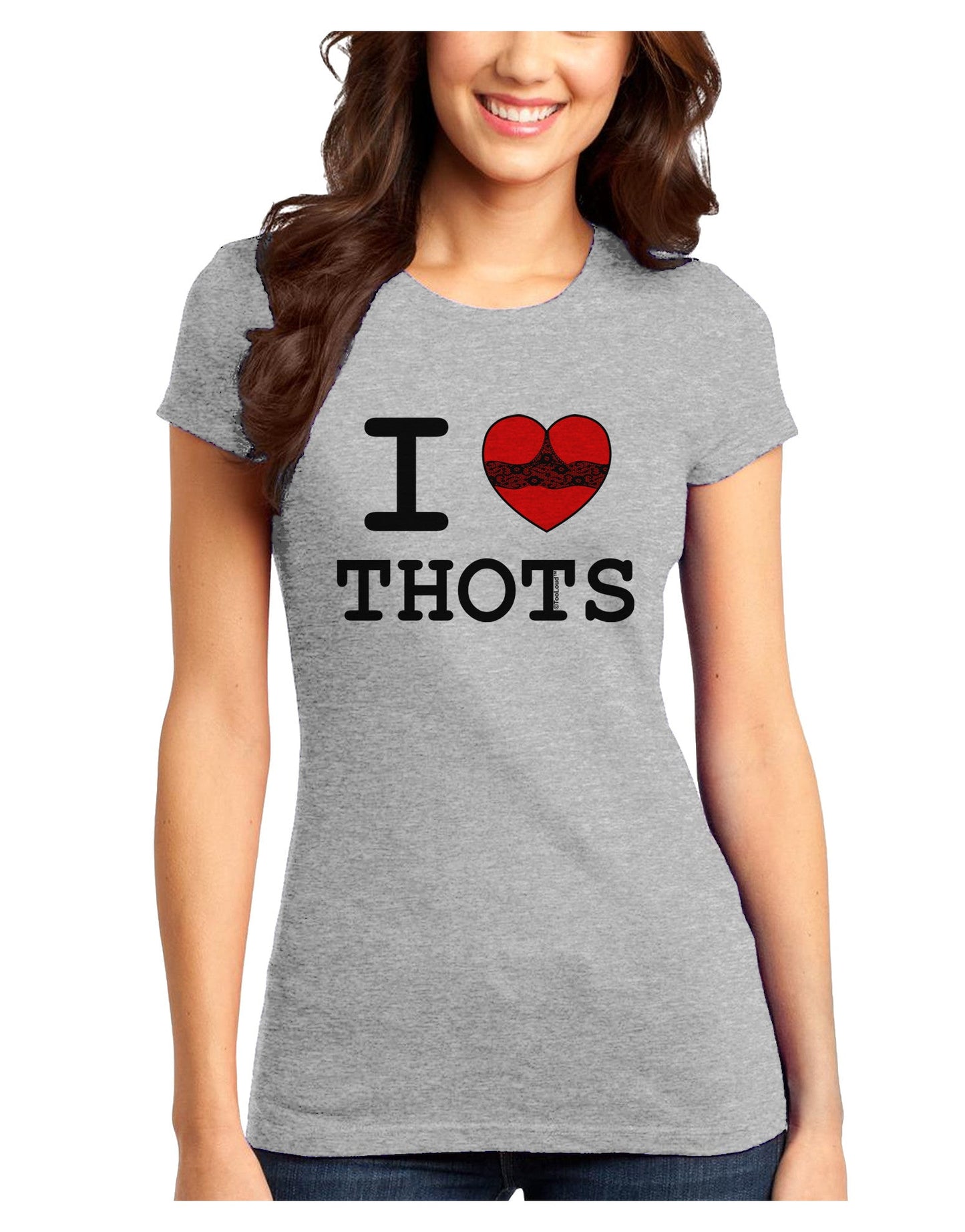 I Love Heart THOTS Juniors T-Shirt-Womens Juniors T-Shirt-TooLoud-Ash-Gray-Juniors Fitted X-Small-Davson Sales