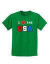 I Love Heart the USA Childrens Dark T-Shirt-Childrens T-Shirt-TooLoud-Kelly-Green-X-Small-Davson Sales