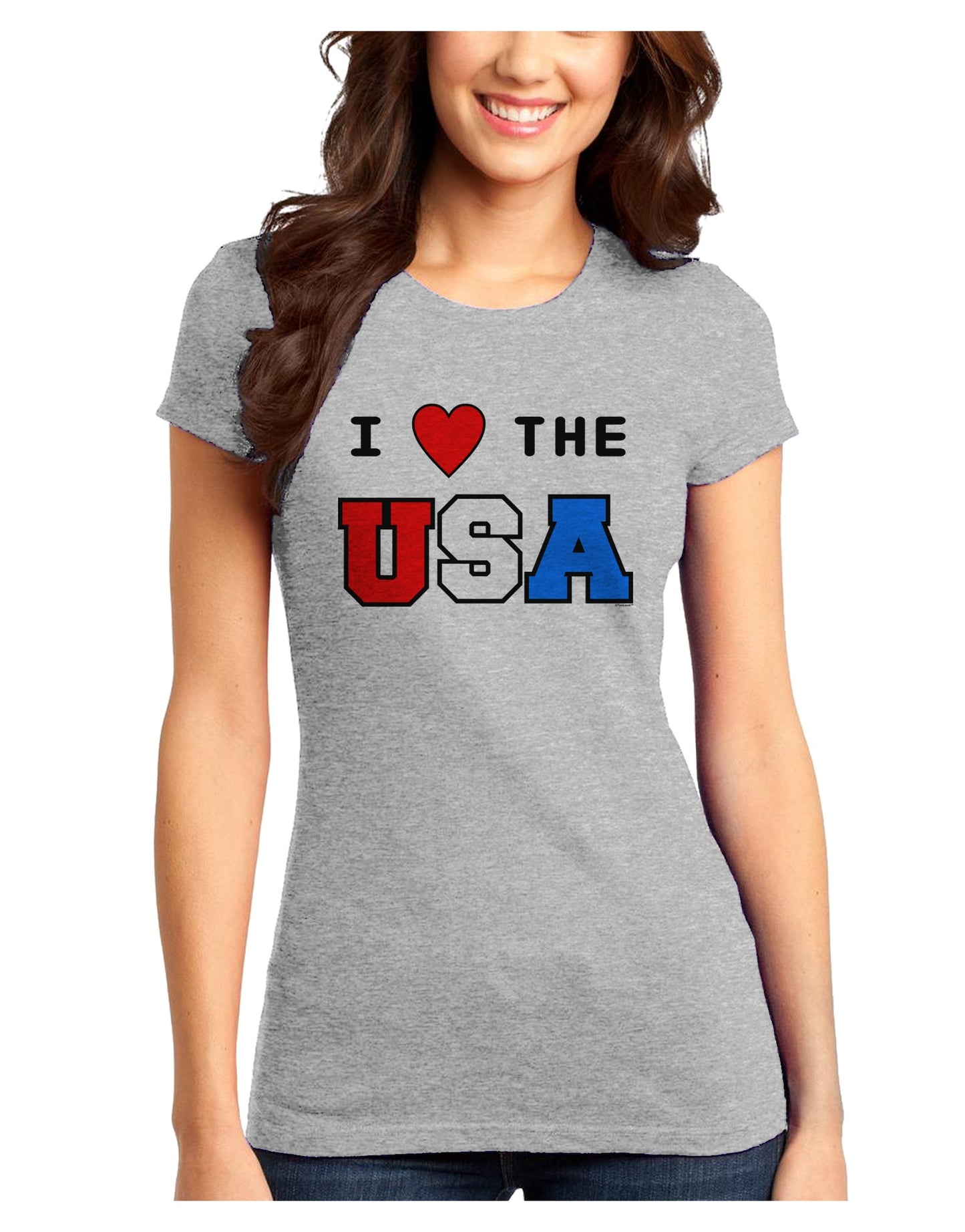 I Love Heart the USA Juniors T-Shirt-Womens Juniors T-Shirt-TooLoud-Ash-Gray-Juniors Fitted XS-Davson Sales