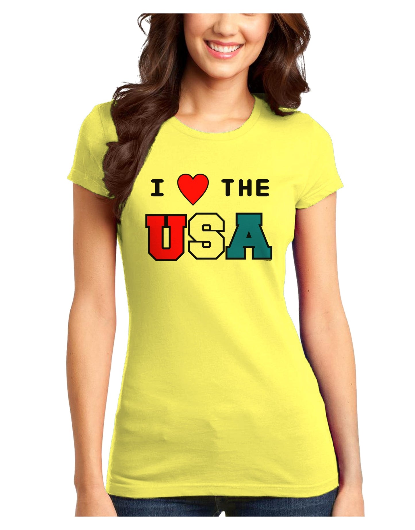 I Love Heart the USA Juniors T-Shirt-Womens Juniors T-Shirt-TooLoud-Yellow-Juniors Fitted XS-Davson Sales