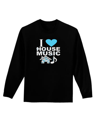 I Love House Blue Adult Long Sleeve Dark T-Shirt-TooLoud-Black-Small-Davson Sales