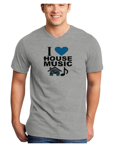 I Love House Blue Adult V-Neck T-shirt-Mens V-Neck T-Shirt-TooLoud-HeatherGray-Small-Davson Sales
