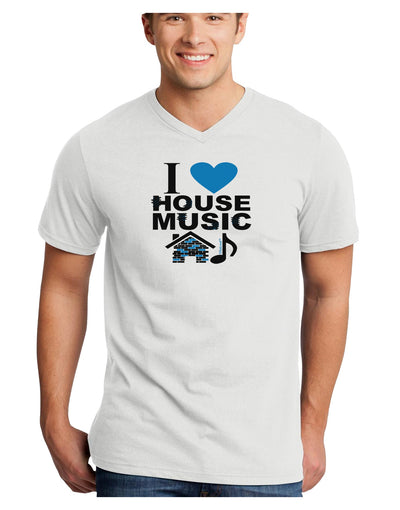 I Love House Blue Adult V-Neck T-shirt-Mens V-Neck T-Shirt-TooLoud-White-Small-Davson Sales