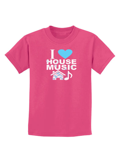 I Love House Blue Childrens Dark T-Shirt-Childrens T-Shirt-TooLoud-Sangria-X-Small-Davson Sales