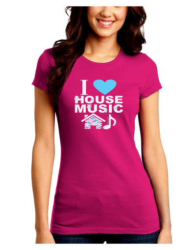 I Love House Blue Juniors Crew Dark T-Shirt-T-Shirts Juniors Tops-TooLoud-Hot-Pink-Juniors Fitted Small-Davson Sales