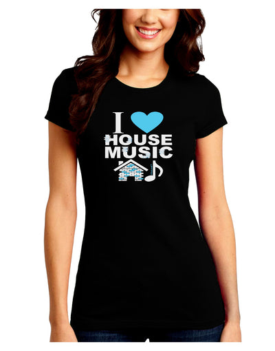 I Love House Blue Juniors Crew Dark T-Shirt-T-Shirts Juniors Tops-TooLoud-Black-Juniors Fitted Small-Davson Sales