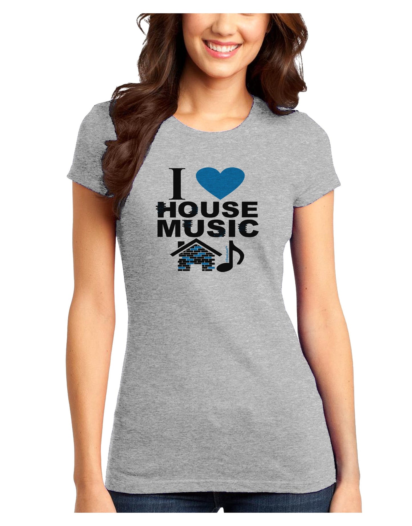 I Love House Blue Juniors T-Shirt-Womens Juniors T-Shirt-TooLoud-Ash-Gray-Juniors Fitted X-Small-Davson Sales
