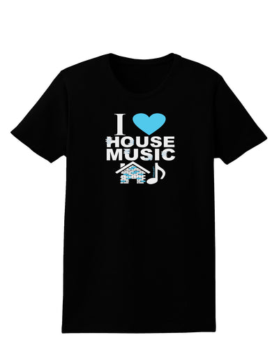 I Love House Blue Womens Dark T-Shirt-TooLoud-Black-X-Small-Davson Sales