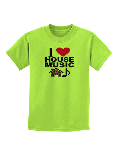 I Love House Pink Childrens T-Shirt-Childrens T-Shirt-TooLoud-Lime-Green-X-Small-Davson Sales