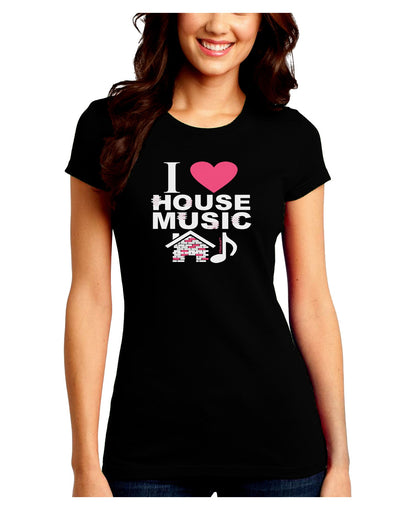 I Love House Pink Juniors Crew Dark T-Shirt-T-Shirts Juniors Tops-TooLoud-Black-Juniors Fitted Small-Davson Sales