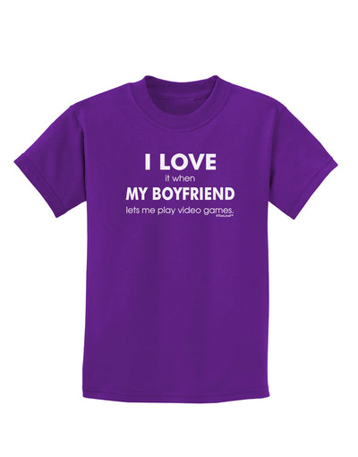 I Love My Boyfriend Videogames Childrens Dark T-Shirt-Childrens T-Shirt-TooLoud-Purple-X-Small-Davson Sales