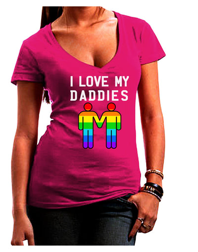 I Love My Daddies LGBT Juniors V-Neck Dark T-Shirt-Womens V-Neck T-Shirts-TooLoud-Hot-Pink-Small-Davson Sales