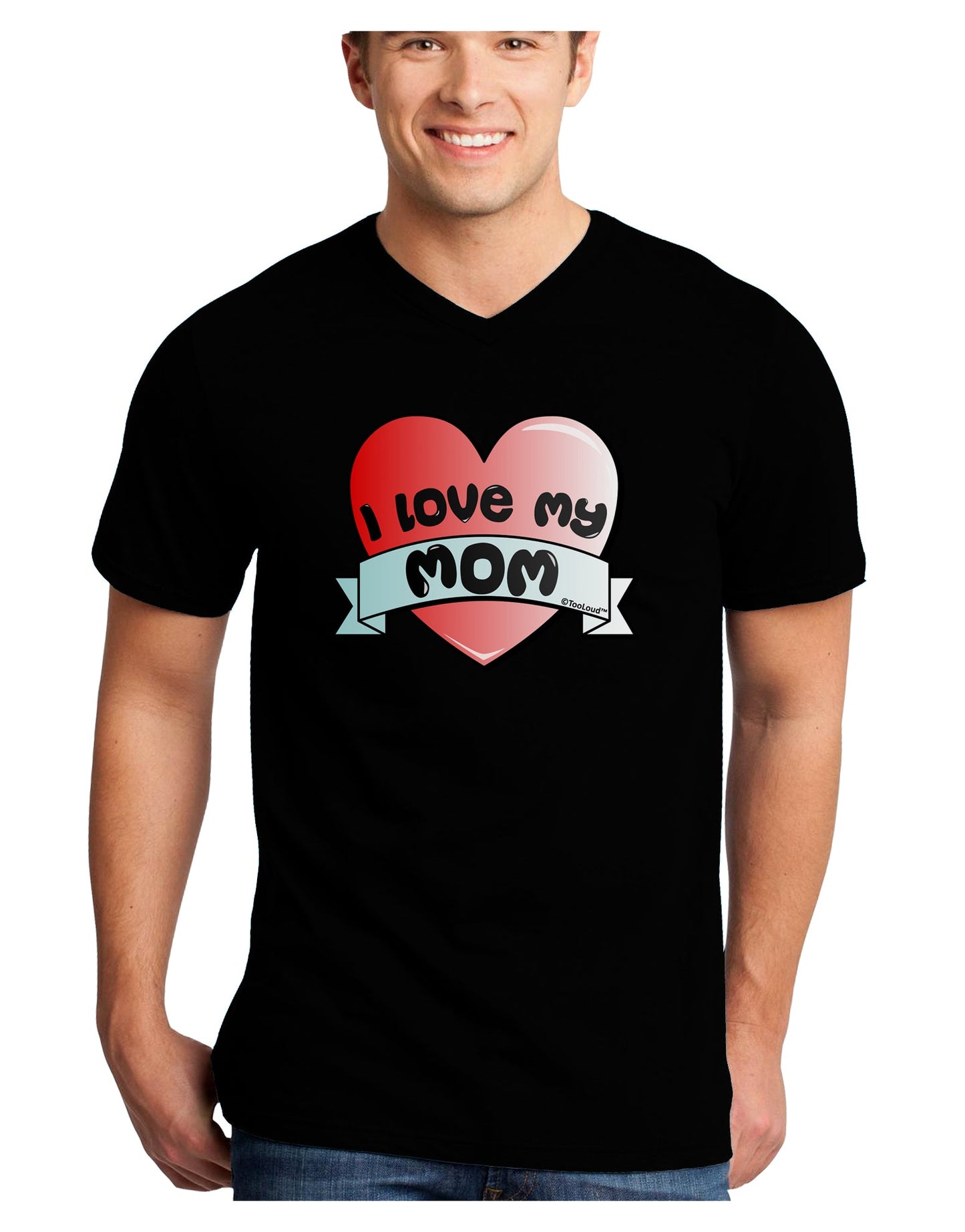 I Love My Mom - Heart Banner Design Adult Dark V-Neck T-Shirt by TooLoud-Mens V-Neck T-Shirt-TooLoud-Black-Small-Davson Sales