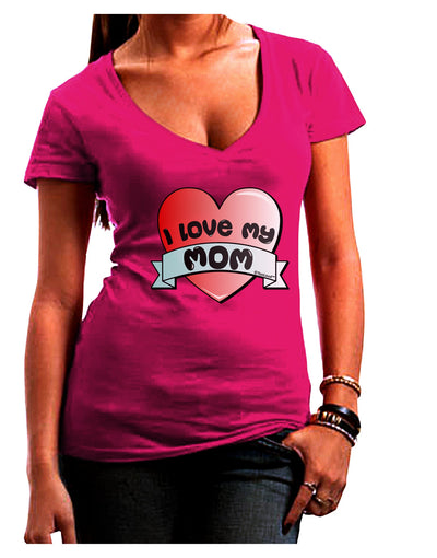 I Love My Mom - Heart Banner Design Juniors V-Neck Dark T-Shirt by TooLoud-Womens V-Neck T-Shirts-TooLoud-Hot-Pink-Juniors Fitted Small-Davson Sales