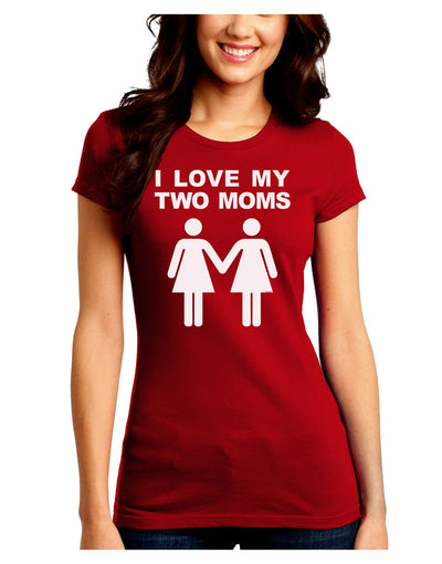 I Love My Two Moms Lesbian Mother Juniors Crew Dark T-Shirt-T-Shirts Juniors Tops-TooLoud-Red-Juniors Fitted Small-Davson Sales