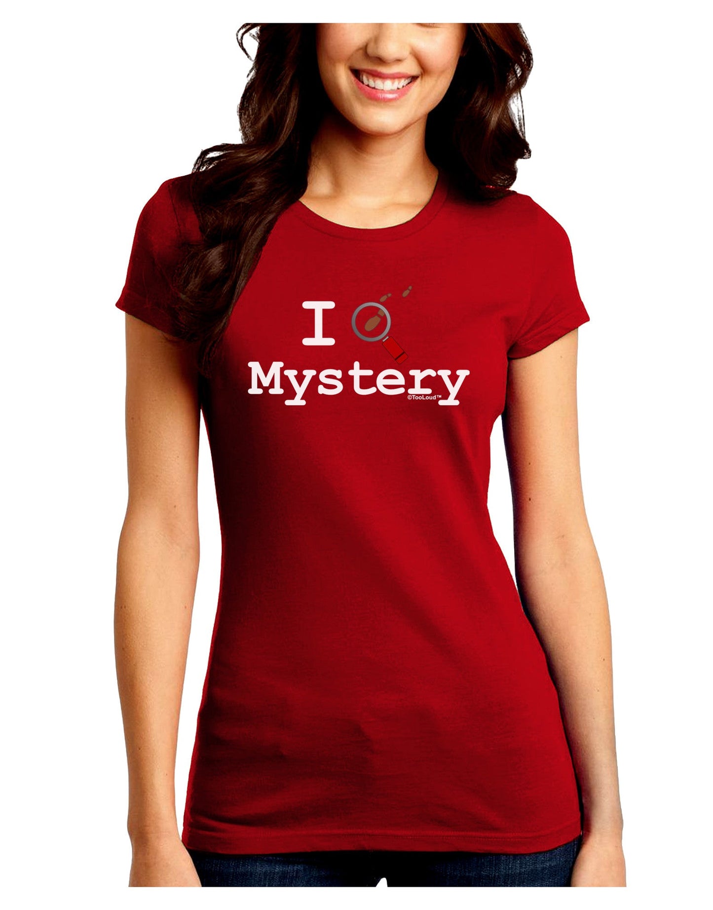 I Love Mystery Juniors Petite Crew Dark T-Shirt-T-Shirts Juniors Tops-TooLoud-Red-Juniors Fitted Small-Davson Sales