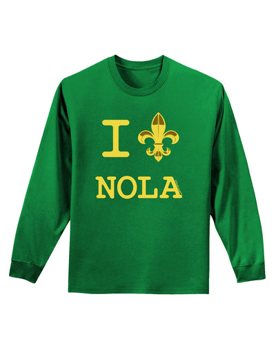 I Love NOLA Fleur de Lis Adult Long Sleeve Dark T-Shirt-TooLoud-Kelly-Green-Small-Davson Sales