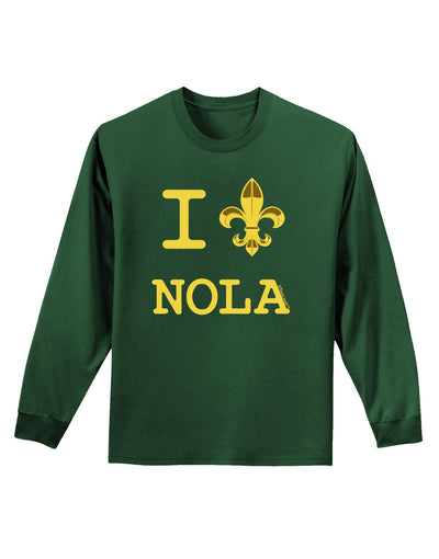 I Love NOLA Fleur de Lis Adult Long Sleeve Dark T-Shirt-TooLoud-Dark-Green-Small-Davson Sales