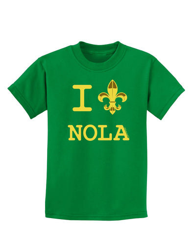 I Love NOLA Fleur de Lis Childrens Dark T-Shirt-Childrens T-Shirt-TooLoud-Kelly-Green-X-Small-Davson Sales