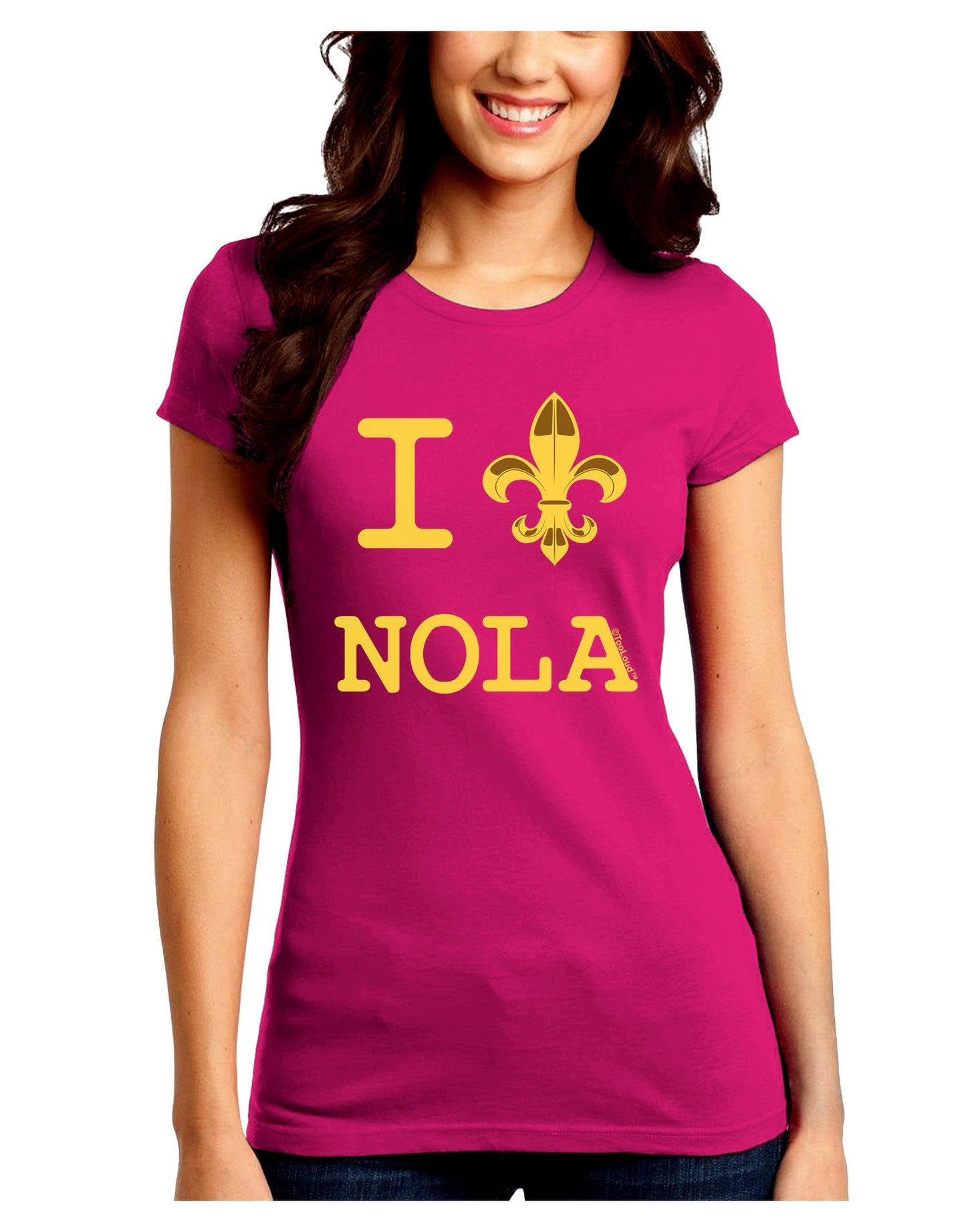 I Love NOLA Fleur de Lis Juniors Petite Crew Dark T-Shirt-T-Shirts Juniors Tops-TooLoud-Hot-Pink-Juniors Fitted Small-Davson Sales
