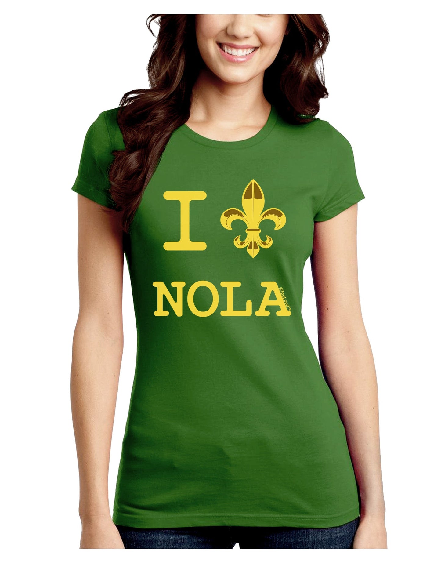 I Love NOLA Fleur de Lis Juniors Petite Crew Dark T-Shirt-T-Shirts Juniors Tops-TooLoud-Kiwi-Green-Juniors Fitted Small-Davson Sales