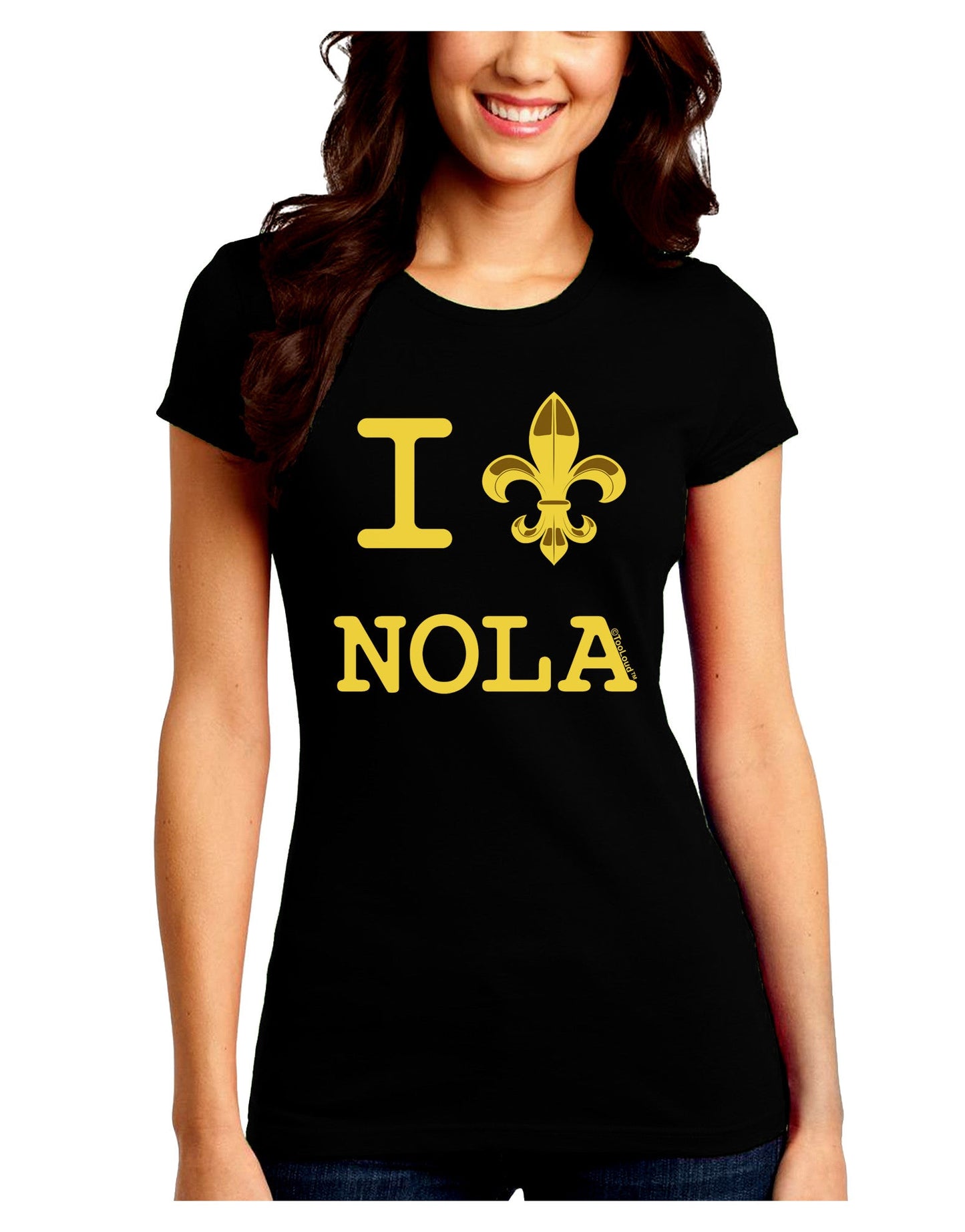 I Love NOLA Fleur de Lis Juniors Petite Crew Dark T-Shirt-T-Shirts Juniors Tops-TooLoud-Black-Juniors Fitted Small-Davson Sales