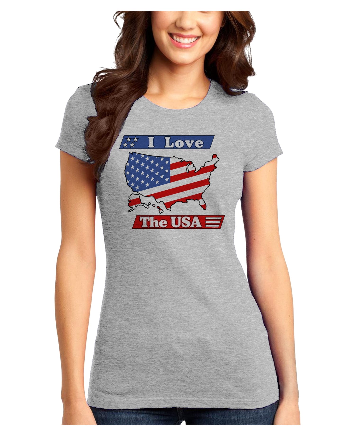 I Love The USA Juniors T-Shirt-Womens Juniors T-Shirt-TooLoud-Ash-Gray-Juniors Fitted XS-Davson Sales