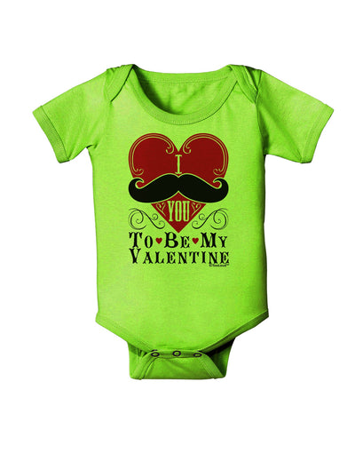 I Mustache You To Be My Valentine Baby Romper Bodysuit-Baby Romper-TooLoud-Lime-Green-06-Months-Davson Sales