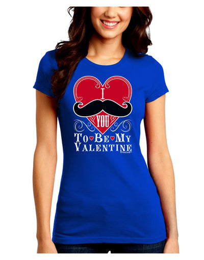 I Mustache You To Be My Valentine Juniors Crew Dark T-Shirt-T-Shirts Juniors Tops-TooLoud-Royal-Blue-Juniors Fitted Small-Davson Sales