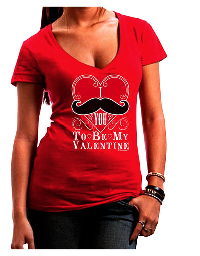 I Mustache You To Be My Valentine Juniors V-Neck Dark T-Shirt-Womens V-Neck T-Shirts-TooLoud-Red-Juniors Fitted Small-Davson Sales