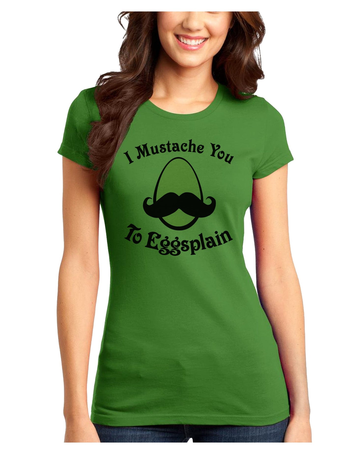 I Mustache You To Eggsplain Juniors T-Shirt-Womens Juniors T-Shirt-TooLoud-Kiwi-Green-Juniors Fitted X-Small-Davson Sales