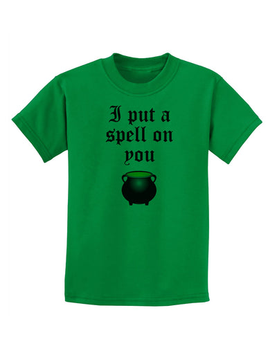 I Put A Spell On You Witches Cauldron Halloween Childrens T-Shirt-Childrens T-Shirt-TooLoud-Kelly-Green-X-Small-Davson Sales