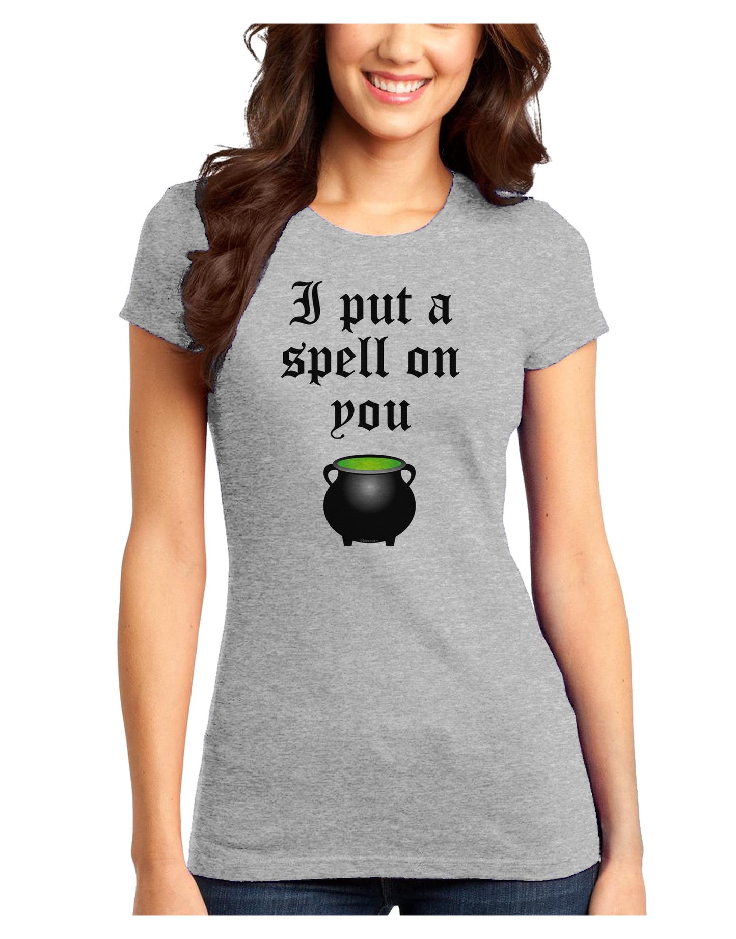 I Put A Spell On You Witches Cauldron Halloween Juniors T-Shirt-Womens Juniors T-Shirt-TooLoud-Ash-Gray-Juniors Fitted XS-Davson Sales
