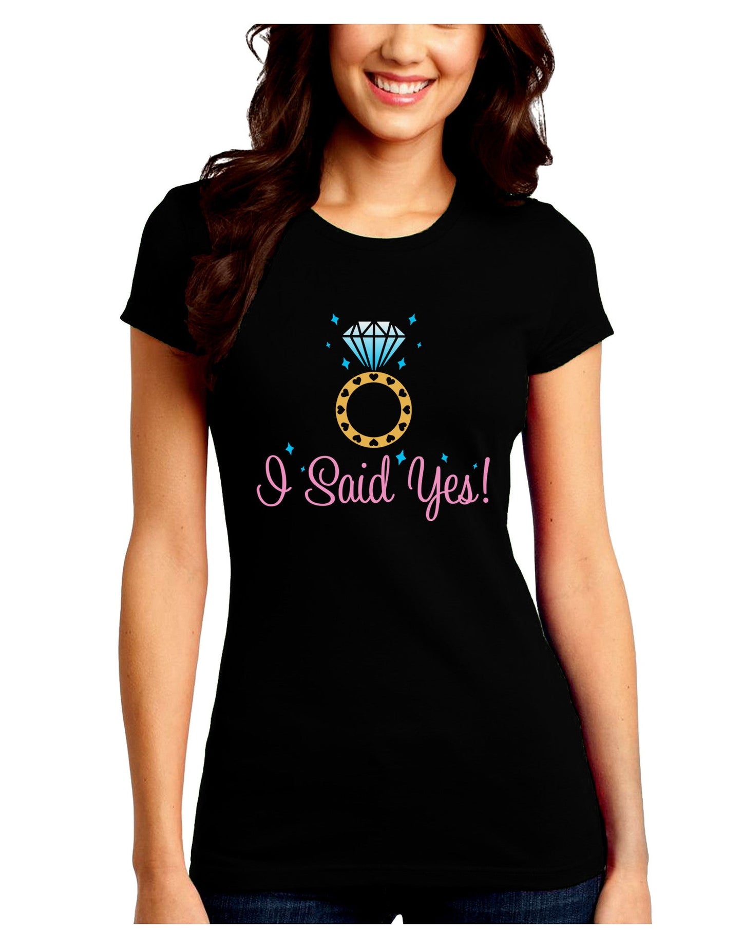 I Said Yes - Diamond Ring - Color Juniors Crew Dark T-Shirt-T-Shirts Juniors Tops-TooLoud-Black-Juniors Fitted Small-Davson Sales