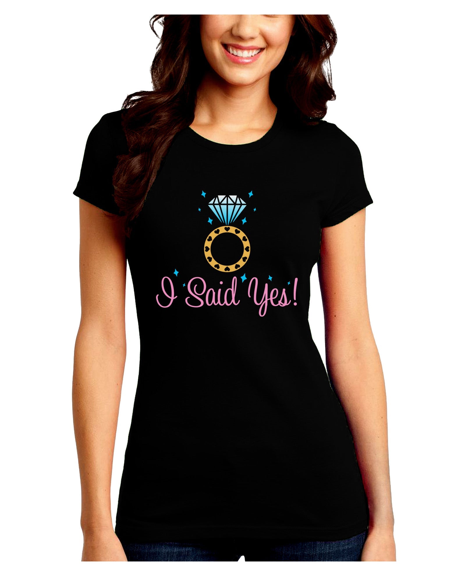 I Said Yes - Diamond Ring - Color Juniors Crew Dark T-Shirt-T-Shirts Juniors Tops-TooLoud-Black-Juniors Fitted Small-Davson Sales