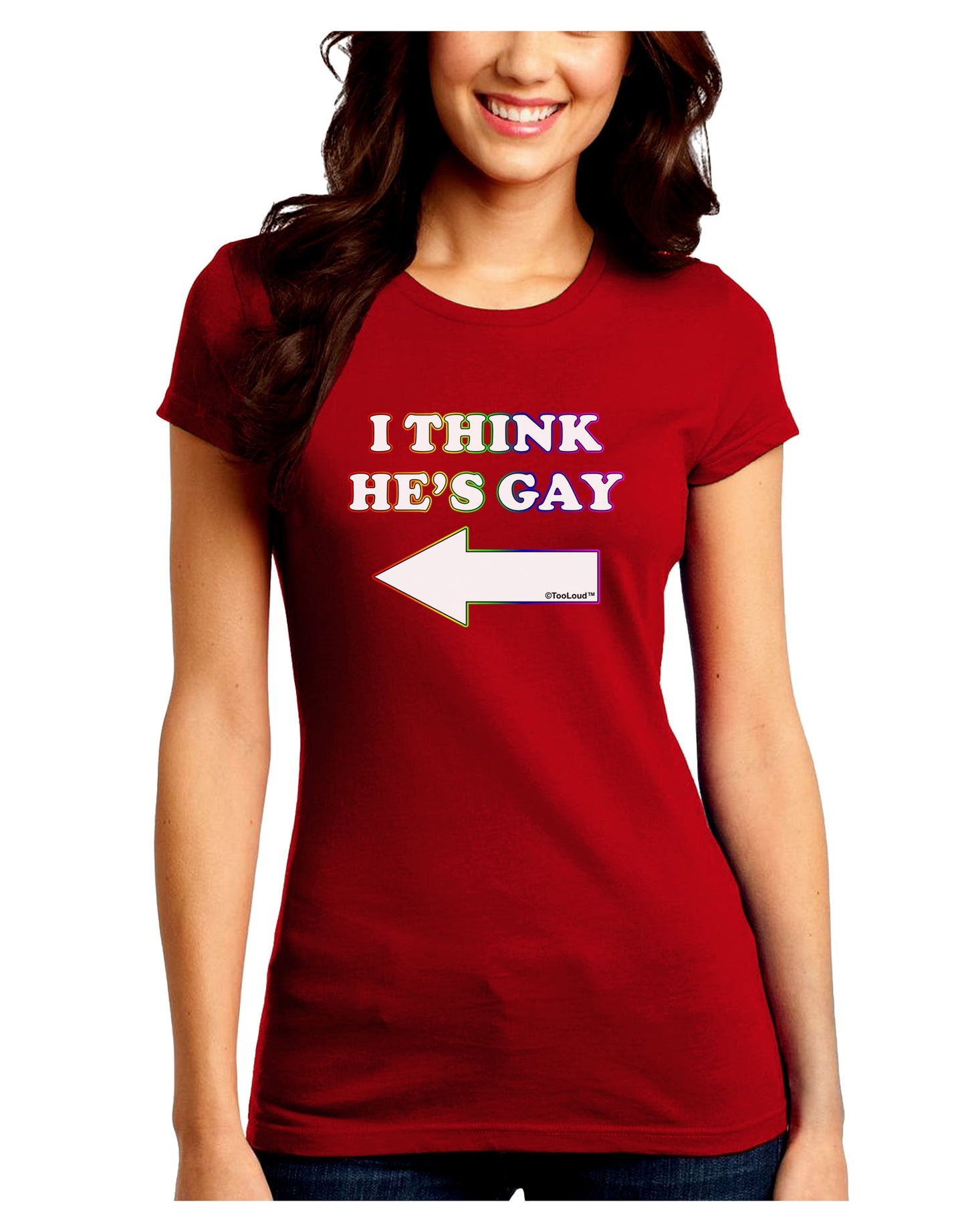I Think He's Gay Left Juniors Petite Crew Dark T-Shirt by TooLoud-T-Shirts Juniors Tops-TooLoud-Red-Juniors Fitted Small-Davson Sales