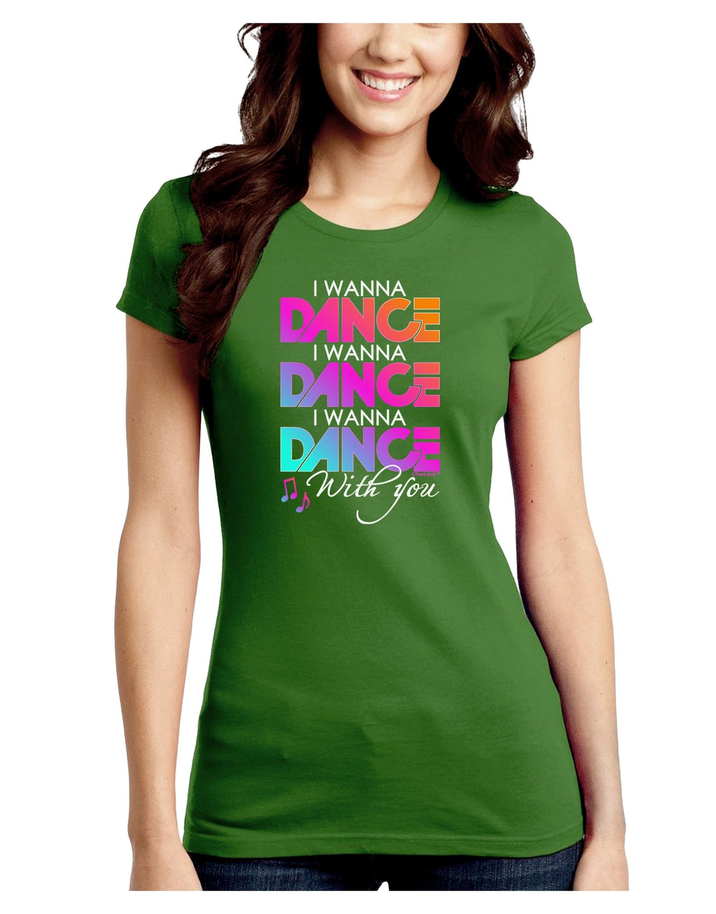 I Wanna Dance With You Juniors Petite Crew Dark T-Shirt-T-Shirts Juniors Tops-TooLoud-Kiwi-Green-Juniors Fitted Small-Davson Sales