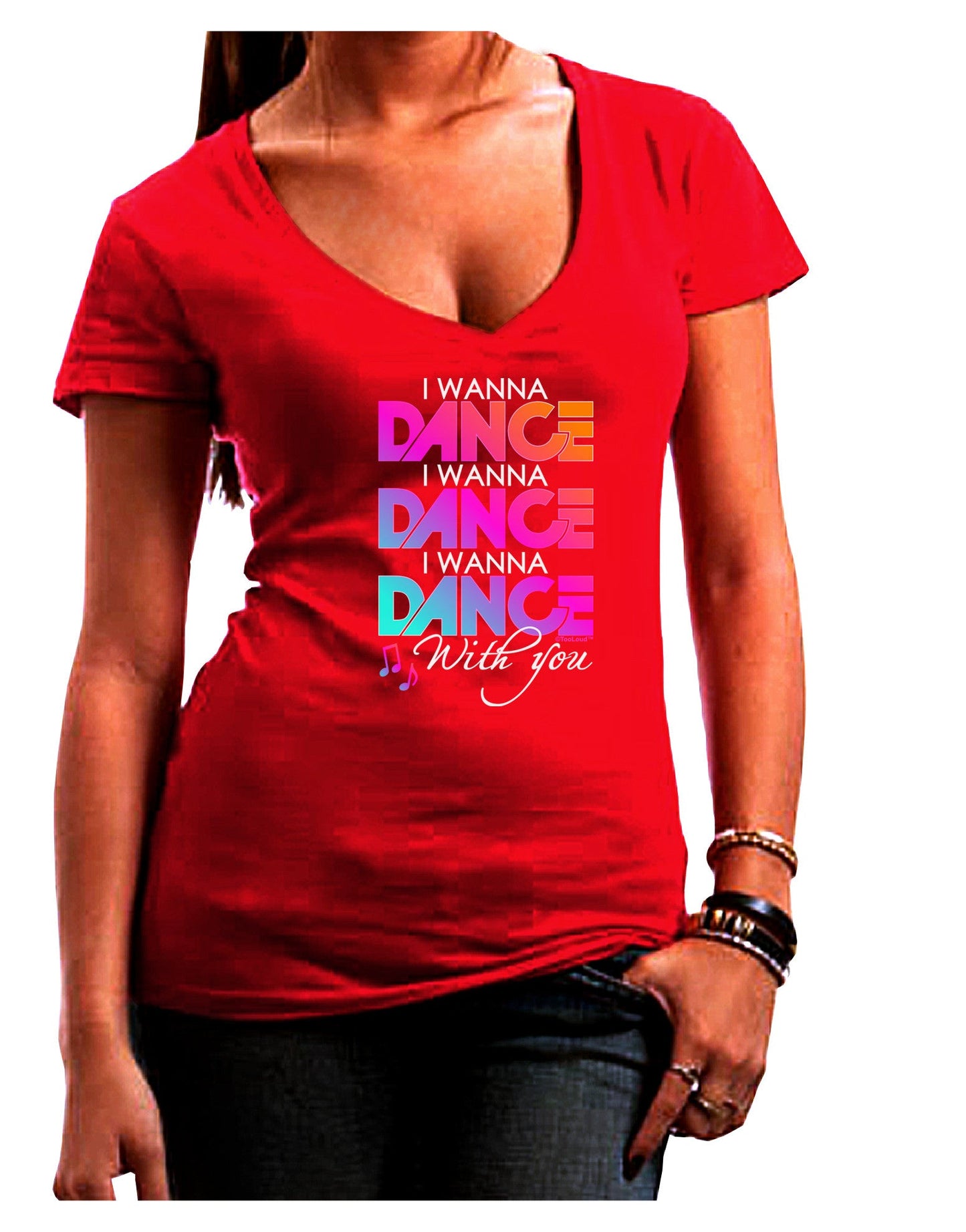I Wanna Dance With You Womens V-Neck Dark T-Shirt-Womens V-Neck T-Shirts-TooLoud-Red-Juniors Fitted Small-Davson Sales
